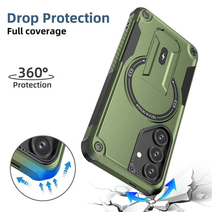 For Samsung Galaxy S24 5G / S25 5G Armor MagSafe Holder PC Hybrid TPU Phone Case(Army Green) by buy2fix