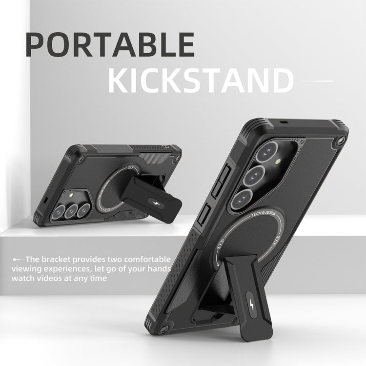 For Samsung Galaxy S24 5G / S25 5G Armor MagSafe Holder PC Hybrid TPU Phone Case(Black) by buy2fix