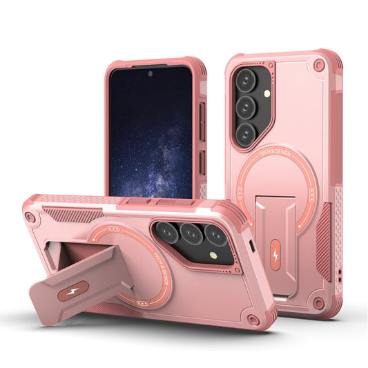 For Samsung Galaxy S24+ 5G / S25+ 5G Armor MagSafe Holder PC Hybrid TPU Phone Case(Pink) by buy2fix