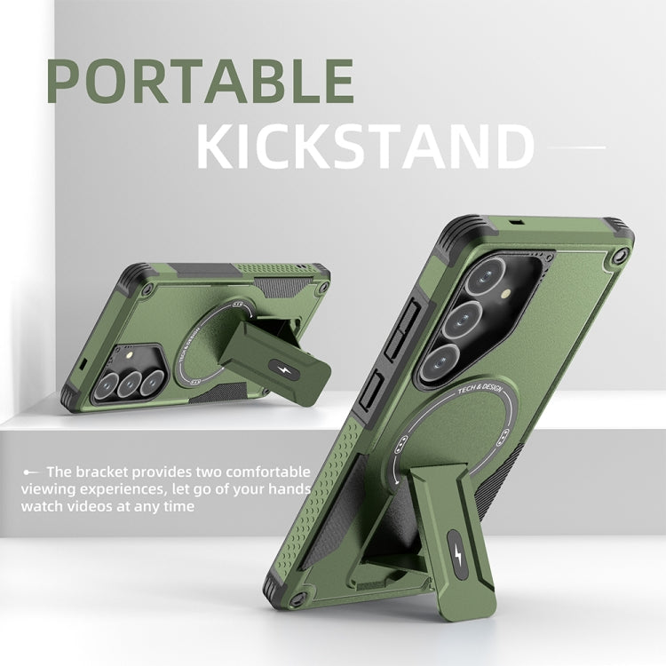 For Samsung Galaxy S24+ 5G / S25+ 5G Armor MagSafe Holder PC Hybrid TPU Phone Case(Army Green) by buy2fix