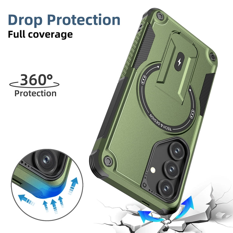 For Samsung Galaxy S24+ 5G / S25+ 5G Armor MagSafe Holder PC Hybrid TPU Phone Case(Army Green) by buy2fix