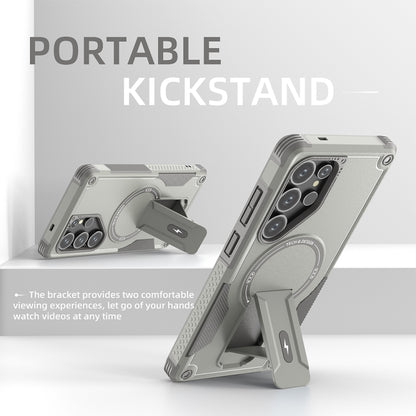 For Samsung Galaxy S25 Ultra 5G Armor MagSafe Holder PC Hybrid TPU Phone Case(Grey) by buy2fix