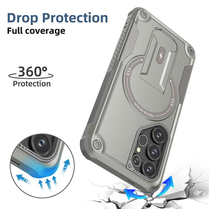 For Samsung Galaxy S25 Ultra 5G Armor MagSafe Holder PC Hybrid TPU Phone Case(Grey) by buy2fix