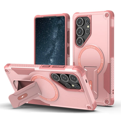 For Samsung Galaxy S25 Ultra 5G Armor MagSafe Holder PC Hybrid TPU Phone Case(Pink) by buy2fix