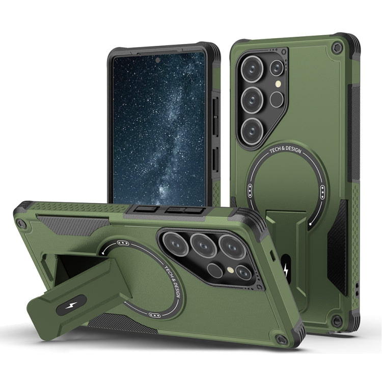 For Samsung Galaxy S25 Ultra 5G Armor MagSafe Holder PC Hybrid TPU Phone Case(Army Green) by buy2fix