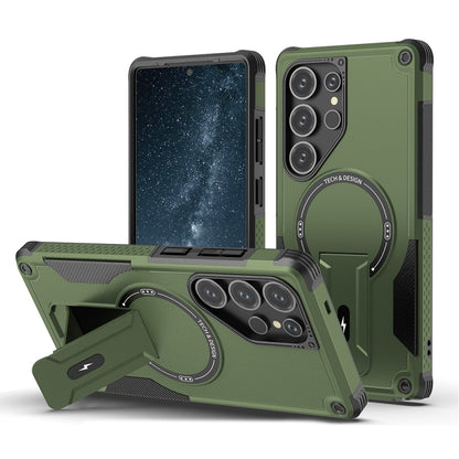 For Samsung Galaxy S25 Ultra 5G Armor MagSafe Holder PC Hybrid TPU Phone Case(Army Green) by buy2fix