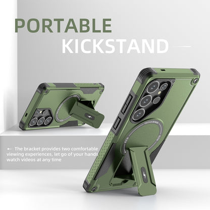 For Samsung Galaxy S25 Ultra 5G Armor MagSafe Holder PC Hybrid TPU Phone Case(Army Green) by buy2fix