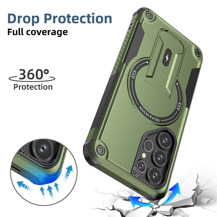 For Samsung Galaxy S25 Ultra 5G Armor MagSafe Holder PC Hybrid TPU Phone Case(Army Green) by buy2fix