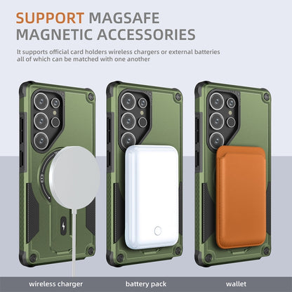 For Samsung Galaxy S25 Ultra 5G Armor MagSafe Holder PC Hybrid TPU Phone Case(Army Green) by buy2fix