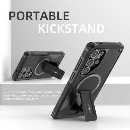 For Samsung Galaxy S25 Ultra 5G Armor MagSafe Holder PC Hybrid TPU Phone Case(Black) by buy2fix