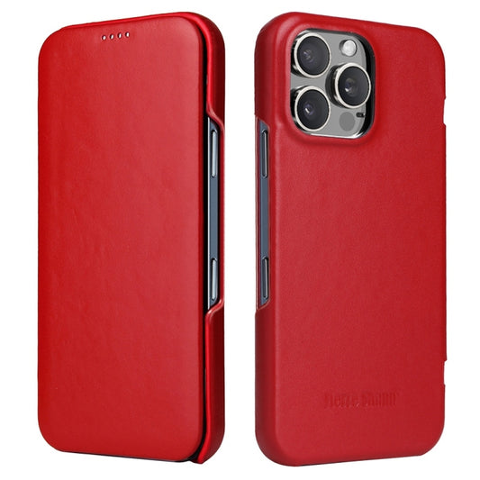 For iPhone 16 Pro Max Fierre Shann Top Layer Cowhide Business Magnetic Leather Phone Case(Red) by FIERRE SHANN