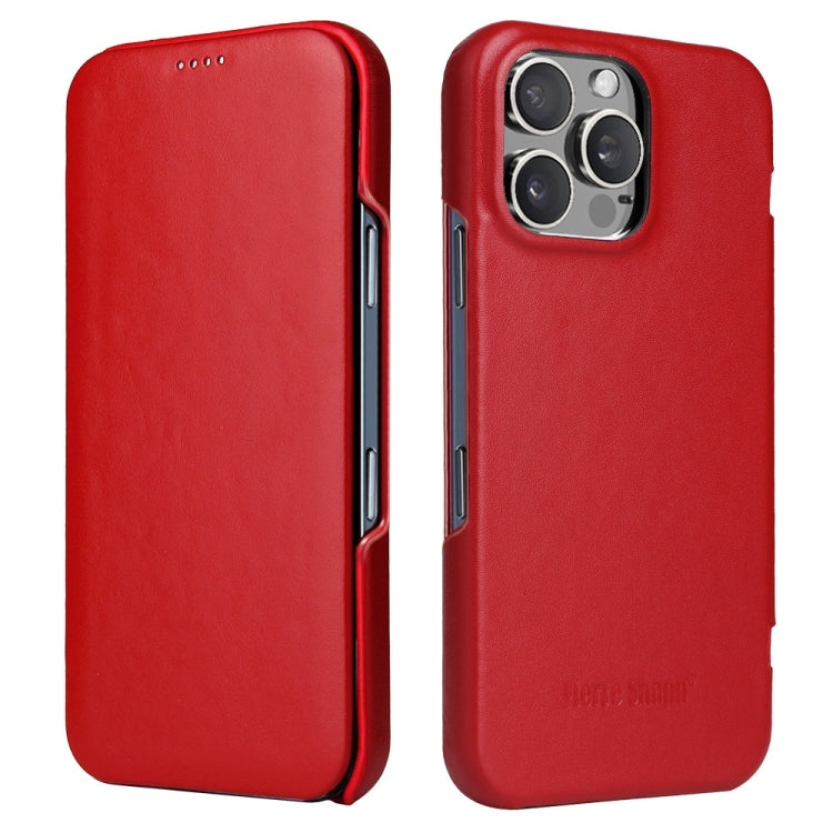 For iPhone 16 Pro Fierre Shann Top Layer Cowhide Business Magnetic Leather Phone Case(Red) by FIERRE SHANN