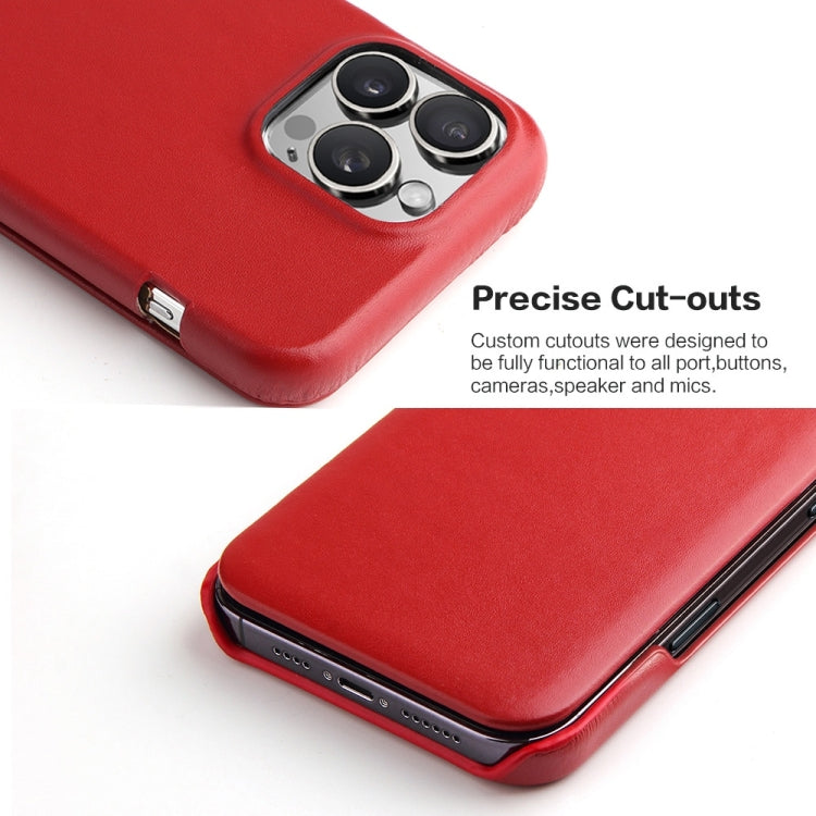 For iPhone 16 Pro Fierre Shann Top Layer Cowhide Business Magnetic Leather Phone Case(Red) by FIERRE SHANN