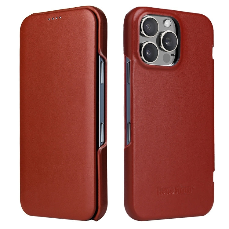 For iPhone 16 Pro Fierre Shann Top Layer Cowhide Business Magnetic Leather Phone Case(Brown) by FIERRE SHANN