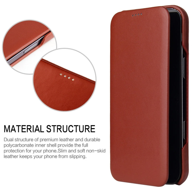 For iPhone 16 Pro Fierre Shann Top Layer Cowhide Business Magnetic Leather Phone Case(Brown) by FIERRE SHANN