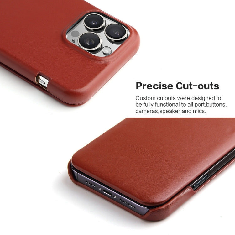 For iPhone 16 Pro Fierre Shann Top Layer Cowhide Business Magnetic Leather Phone Case(Brown) by FIERRE SHANN