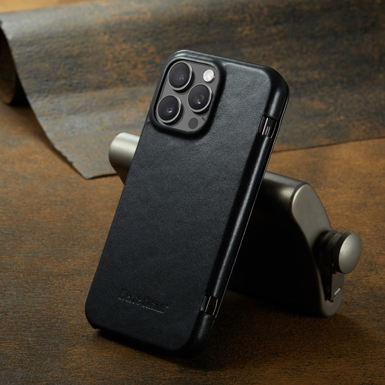 For iPhone 16 Pro Fierre Shann Top Layer Cowhide Business Magnetic Leather Phone Case(Black) by FIERRE SHANN