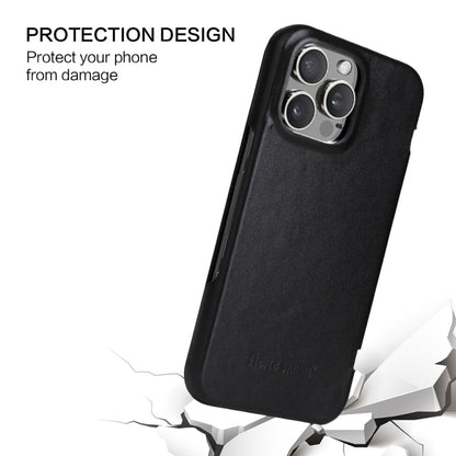 For iPhone 16 Pro Fierre Shann Top Layer Cowhide Business Magnetic Leather Phone Case(Black) by FIERRE SHANN