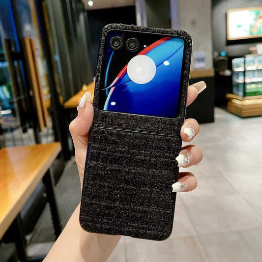 For Motorola Razr 40 Ultra Plaid Fabric PC Protective Phone Case(Black) by buy2fix