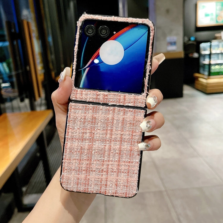 For Motorola Razr 40 Ultra Plaid Fabric PC Protective Phone Case(Pink) - Motorola Cases by buy2fix | Online Shopping UK | buy2fix