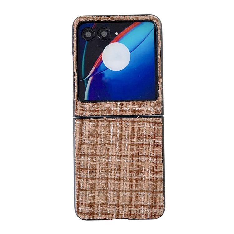 For Motorola Razr 40 Ultra Plaid Fabric PC Protective Phone Case(Brown) - Motorola Cases by buy2fix | Online Shopping UK | buy2fix
