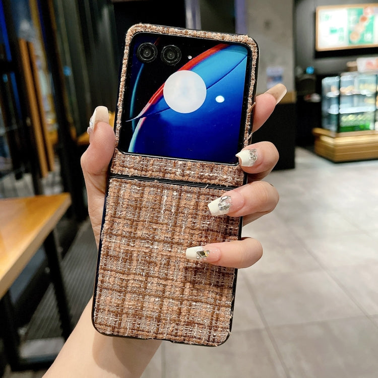 For Motorola Razr 40 Ultra Plaid Fabric PC Protective Phone Case(Brown) - Motorola Cases by buy2fix | Online Shopping UK | buy2fix