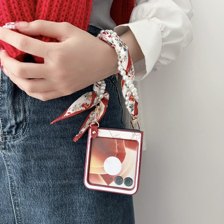 For Motorola Razr 50 Sketch Flower Pattern Phone Case with Scarf Bracelet(Rose) by buy2fix