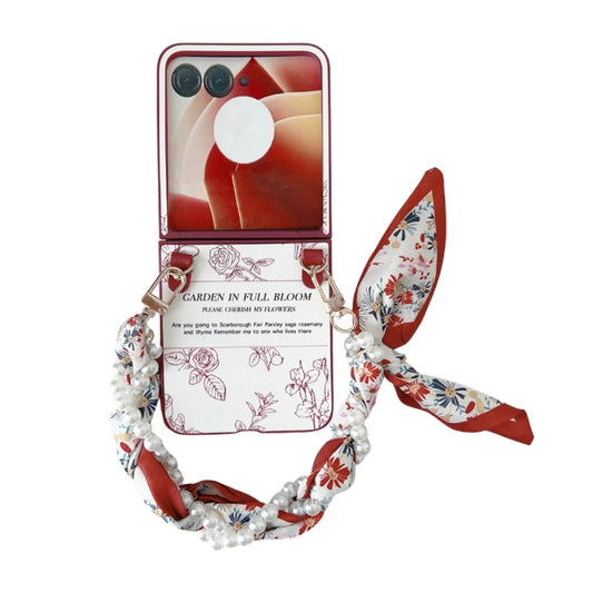 For Motorola Razr 40 Ultra Sketch Flower Pattern Phone Case with Scarf Bracelet(Rose) by buy2fix