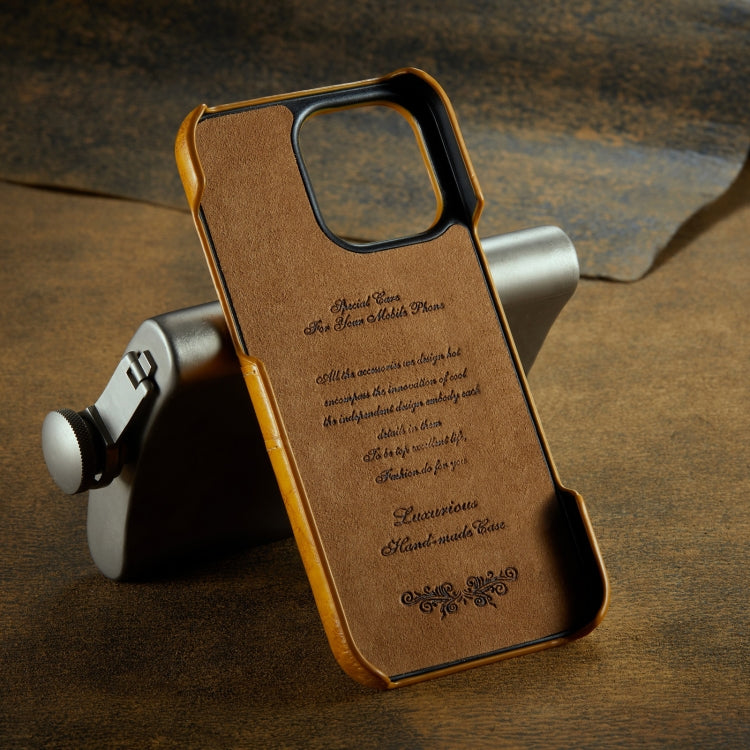 For iPhone 16 Pro Max Fierre Shann Retro Oil Wax Texture Card Slots PU Leather Phone Case(Yellow) by FIERRE SHANN