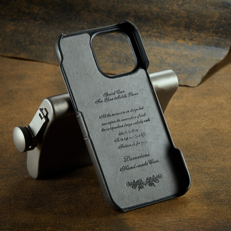 For iPhone 16 Pro Max Fierre Shann Retro Oil Wax Texture Card Slots PU Leather Phone Case(Grey) by FIERRE SHANN