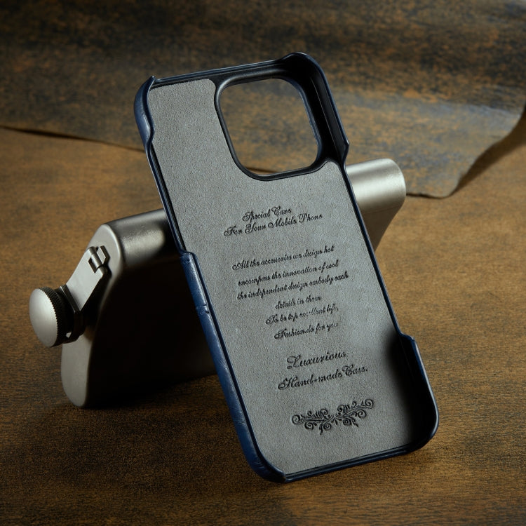 For iPhone 16 Pro Max Fierre Shann Retro Oil Wax Texture Card Slots PU Leather Phone Case(Blue) by FIERRE SHANN