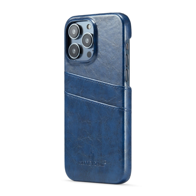 For iPhone 16 Pro Max Fierre Shann Retro Oil Wax Texture Card Slots PU Leather Phone Case(Blue) by FIERRE SHANN