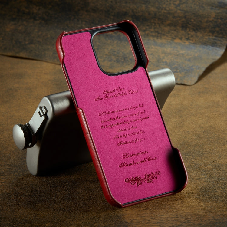 For iPhone 16 Pro Fierre Shann Retro Oil Wax Texture Card Slots PU Leather Phone Case(Red) by FIERRE SHANN