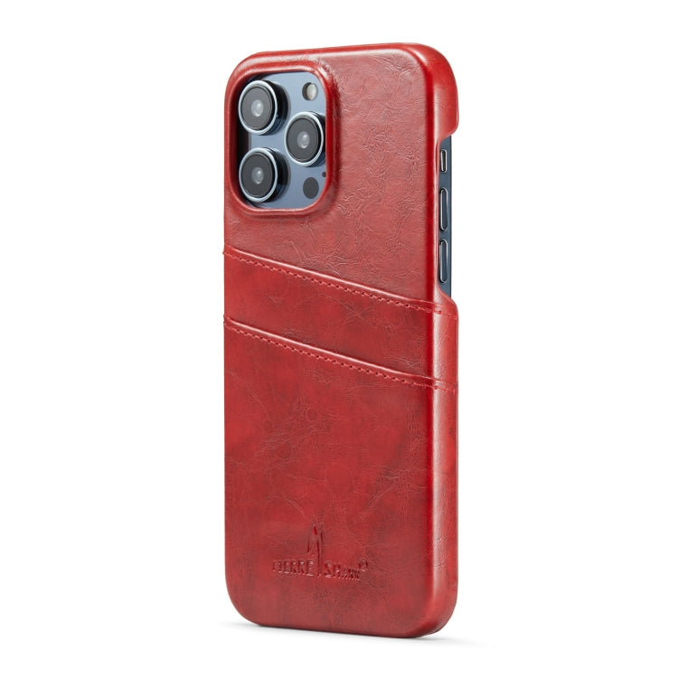 For iPhone 16 Pro Fierre Shann Retro Oil Wax Texture Card Slots PU Leather Phone Case(Red) by FIERRE SHANN