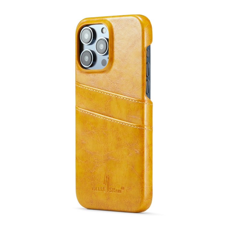 For iPhone 16 Pro Fierre Shann Retro Oil Wax Texture Card Slots PU Leather Phone Case(Yellow) by FIERRE SHANN