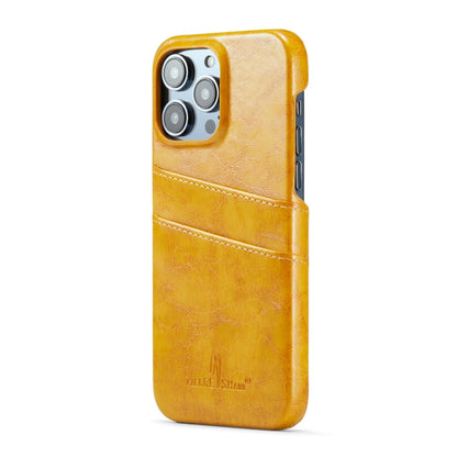 For iPhone 16 Pro Fierre Shann Retro Oil Wax Texture Card Slots PU Leather Phone Case(Yellow) by FIERRE SHANN