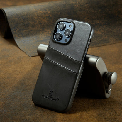 For iPhone 16 Pro Fierre Shann Retro Oil Wax Texture Card Slots PU Leather Phone Case(Grey) by FIERRE SHANN