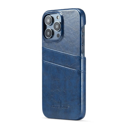 For iPhone 16 Pro Fierre Shann Retro Oil Wax Texture Card Slots PU Leather Phone Case(Blue) by FIERRE SHANN
