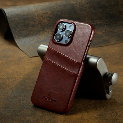 For iPhone 16 Pro Fierre Shann Retro Oil Wax Texture Card Slots PU Leather Phone Case(Brown) by FIERRE SHANN