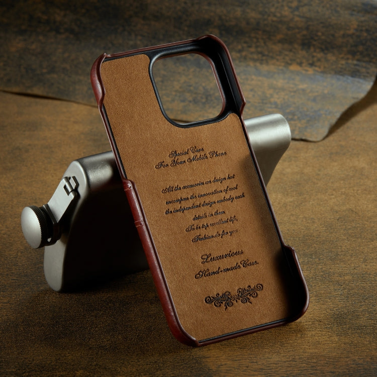 For iPhone 16 Pro Fierre Shann Retro Oil Wax Texture Card Slots PU Leather Phone Case(Brown) by FIERRE SHANN