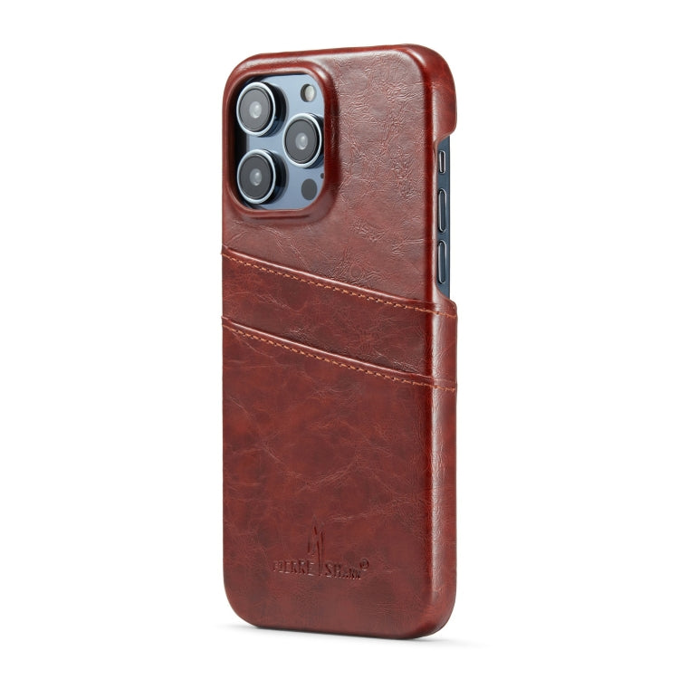 For iPhone 16 Pro Fierre Shann Retro Oil Wax Texture Card Slots PU Leather Phone Case(Brown) by FIERRE SHANN