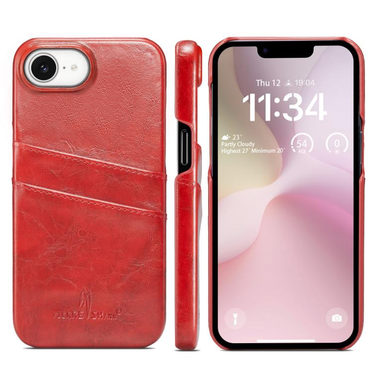 For iPhone 16e Fierre Shann Retro Oil Wax Texture Card Slots PU Leather Phone Case(Red) - iPhone 16e Cases by FIERRE SHANN | Online Shopping UK | buy2fix