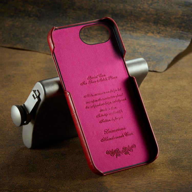 For iPhone 16e Fierre Shann Retro Oil Wax Texture Card Slots PU Leather Phone Case(Red) - iPhone 16e Cases by FIERRE SHANN | Online Shopping UK | buy2fix