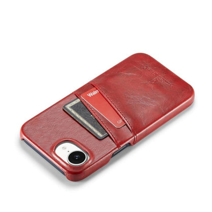 For iPhone 16e Fierre Shann Retro Oil Wax Texture Card Slots PU Leather Phone Case(Red) - iPhone 16e Cases by FIERRE SHANN | Online Shopping UK | buy2fix