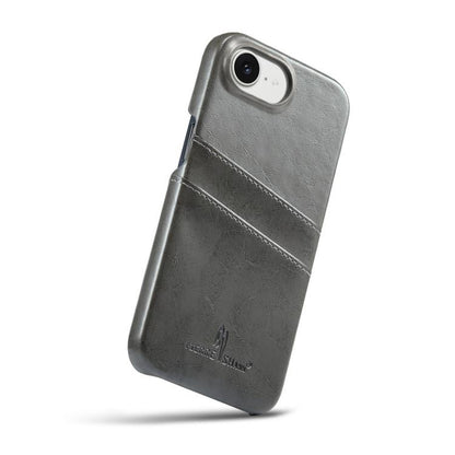 For iPhone 16e Fierre Shann Retro Oil Wax Texture Card Slots PU Leather Phone Case(Grey) - iPhone 16e Cases by FIERRE SHANN | Online Shopping UK | buy2fix