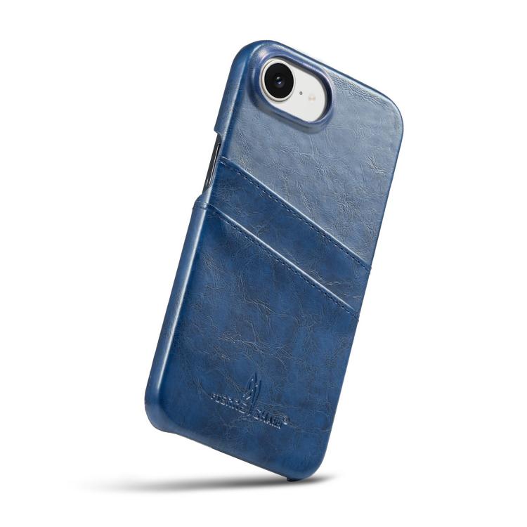 For iPhone 16e Fierre Shann Retro Oil Wax Texture Card Slots PU Leather Phone Case(Blue) - iPhone 16e Cases by FIERRE SHANN | Online Shopping UK | buy2fix