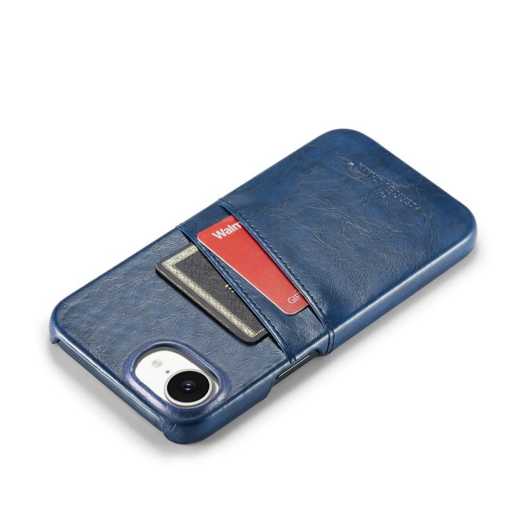For iPhone 16e Fierre Shann Retro Oil Wax Texture Card Slots PU Leather Phone Case(Blue) - iPhone 16e Cases by FIERRE SHANN | Online Shopping UK | buy2fix