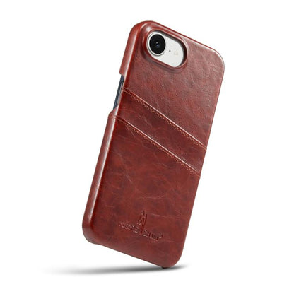 For iPhone 16e Fierre Shann Retro Oil Wax Texture Card Slots PU Leather Phone Case(Brown) - iPhone 16e Cases by FIERRE SHANN | Online Shopping UK | buy2fix