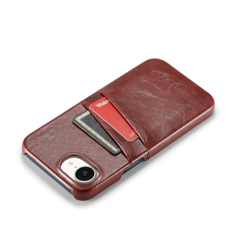 For iPhone 16e Fierre Shann Retro Oil Wax Texture Card Slots PU Leather Phone Case(Brown) - iPhone 16e Cases by FIERRE SHANN | Online Shopping UK | buy2fix