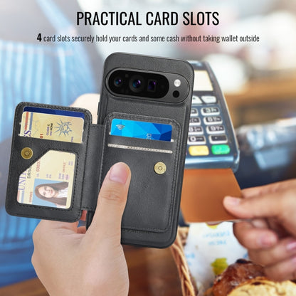 For Google Pixel 9 Pro XL Fierre Shann Cowhide Horizontal Flip Magnetic Card Holder Phone Case(Black) by FIERRE SHANN